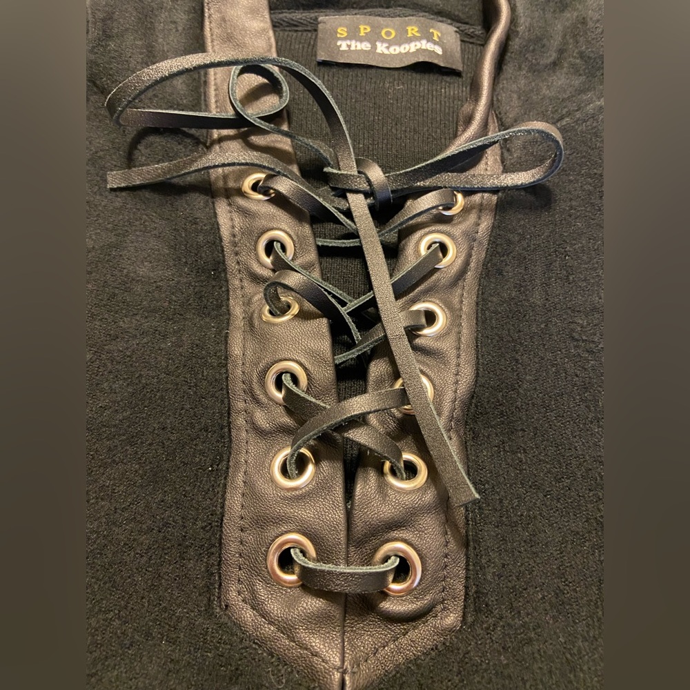 The Kooples Sport size 2 lace up front hooded sweater long sleeve black - Picture 6 of 8